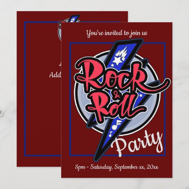 Rock & Roll Lightning Red Party Invitation (Front/Back)