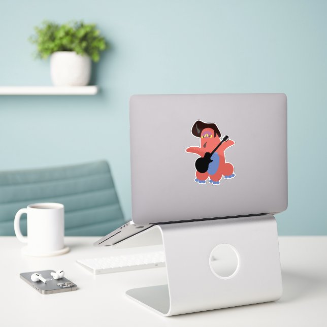 Rock Roll Monster Cute Cartoon Character Art Sticker (Laptop On Desk)
