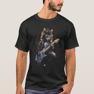 Rock & Roll Music Concert Festival Cat Rock Guitar T-Shirt