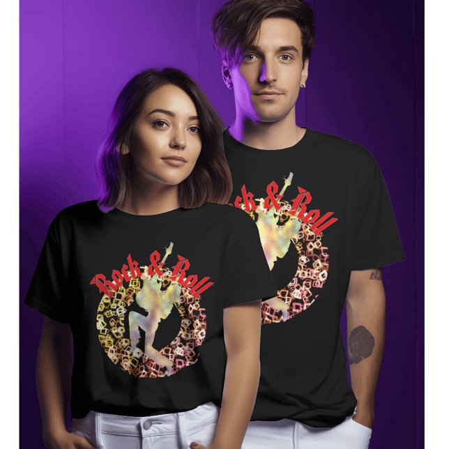 Rock & Roll Neon Music Festival red typography T-Shirt (Creator Uploaded)