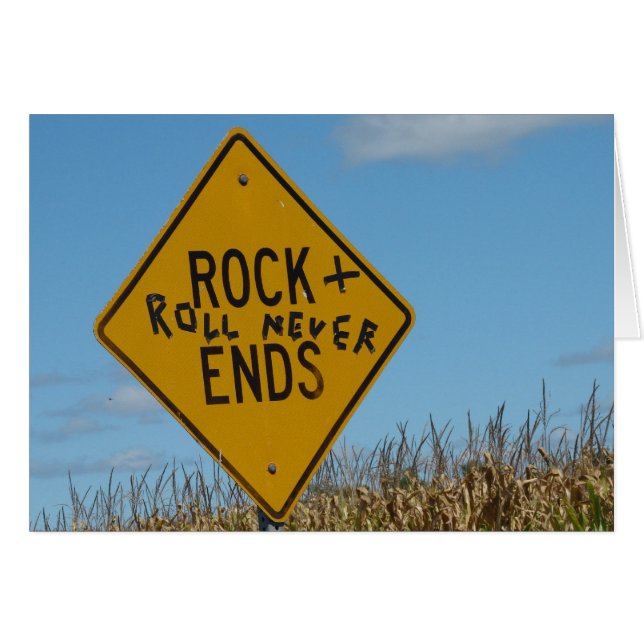 Rock + Roll Never Ends, Fun Street Sign Graffiti Cards (Front Horizontal)