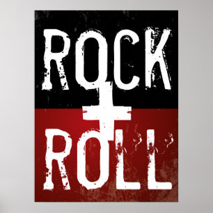rock + roll on black and red poster