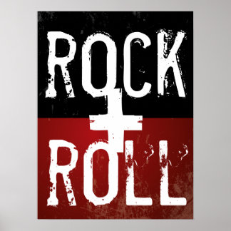 rock + roll on black and red poster