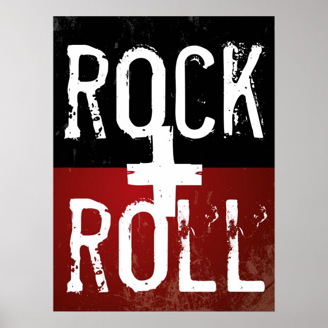 rock + roll on black and red poster (Front)