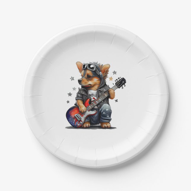 Rock  Roll Puppy Dog (Five)   Paper Plates (Front)