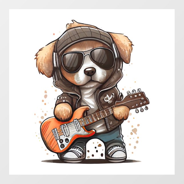 Rock  Roll Puppy Dog (Six)   Wall Decal (Front)