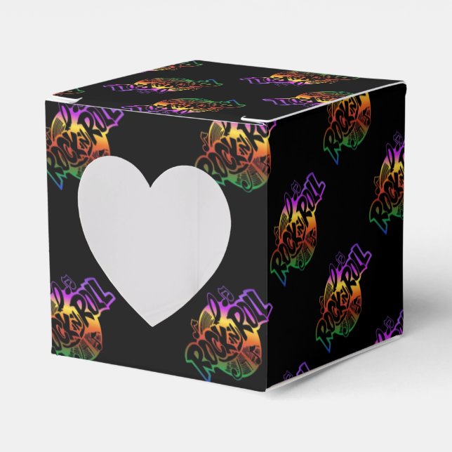 Rock & Roll Rainbow Music Pattern Heart Favor Box (Front Side)