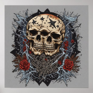 Rock & Roll Rebellion: Skull & Lightning Bolt Patc Poster