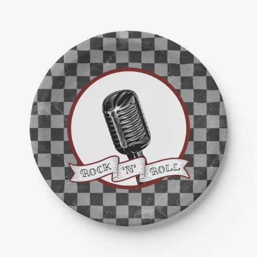 Rock  Roll Retro Microphone Rockabilly Party Paper Plates