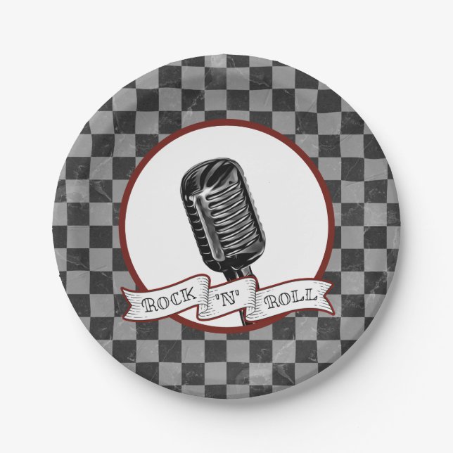 Rock & Roll Retro Microphone Rockabilly Party Paper Plates (Front)