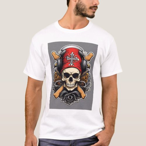 Rock  Roll Revelry Skull and Crossbones Merchand T_Shirt