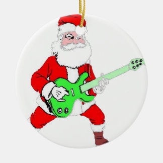 ROCK & ROLL SANTA CERAMIC ORNAMENT