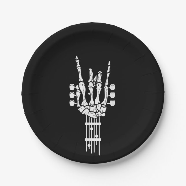 Rock & Roll Skeleton Guitar Music LoverPaper Plate (Front)