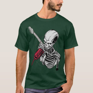 Rock & Roll Skeleton Guitar Player Figurine Music T-Shirt