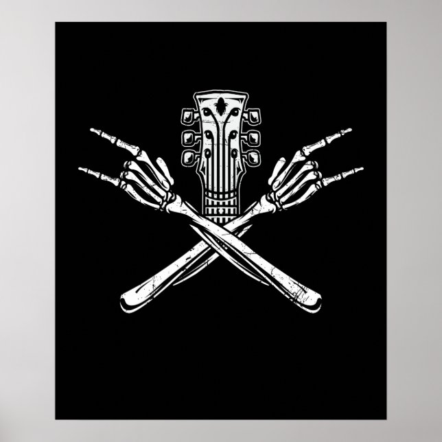 Rock & Roll Skeleton Hand with Guitar Music Poster (Front)
