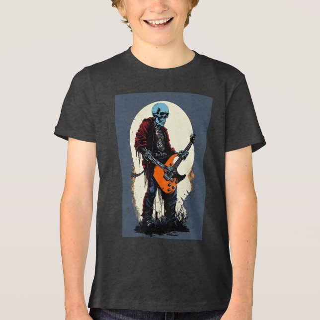 Rock & Roll Skull T-Shirt Design Tri-Blend Shirt (Front)