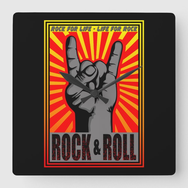 Rock & Roll Square Wall Clock (Front)