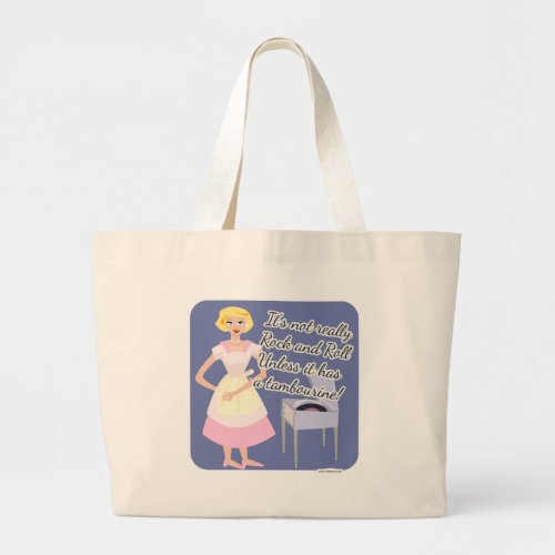 Rock Roll Tambourine Kitsch Fifties Housewife Large Tote Bag