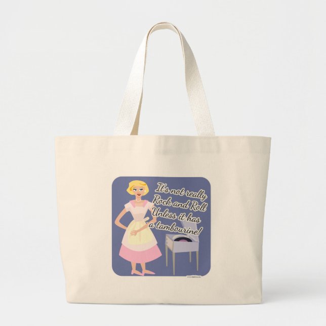Rock Roll Tambourine Kitsch Fifties Housewife Large Tote Bag (Front)
