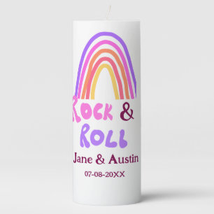 Rock & roll wedding add couple name retro rainbow  pillar candle