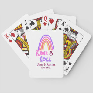 Rock & roll wedding add couple name retro rainbow  poker cards