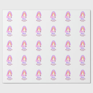 Rock & roll wedding add couple name retro rainbow wrapping paper