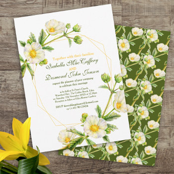 Rock Rose Watercolor Art White Green Wedding Invitation by mylittleedenweddings at Zazzle