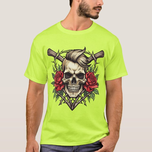 "Rock & Roses" Skull Tattoo T-Shirt (Front)