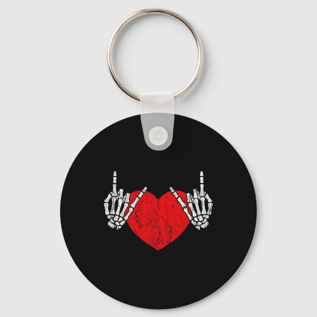 Rock Skeleton Hand Heart Rock And Roll  Keychain (Front)