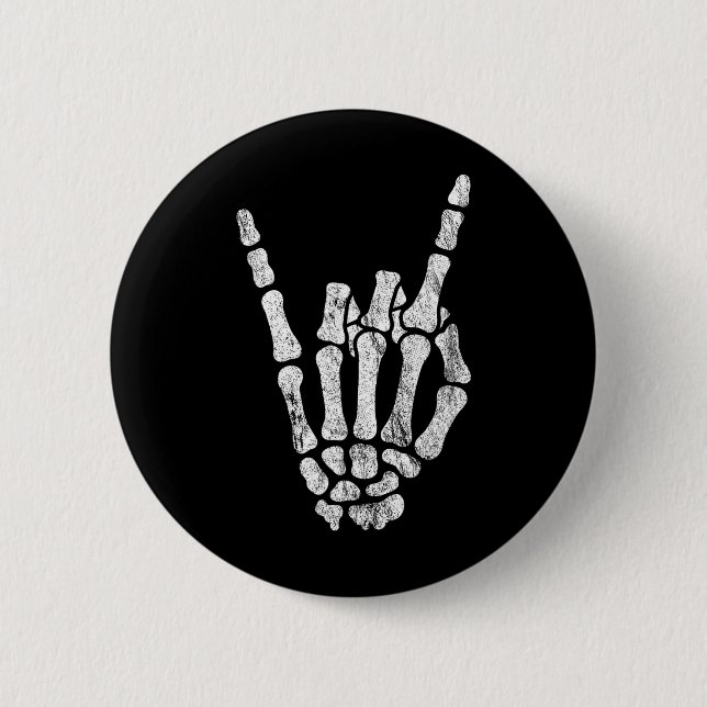 Rock Skeleton Hand Rock N Roll Metal Distressed Ha Button (Front)