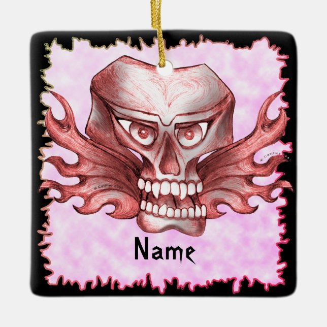 Rock Skull Biker Ceramic Ornament (Front)