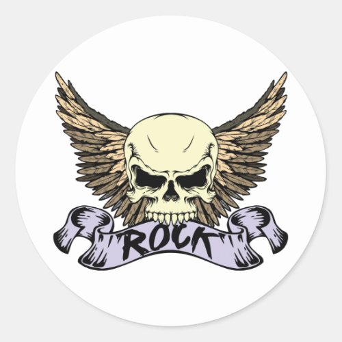 Rock Skull with Wings Classic Round Sticker