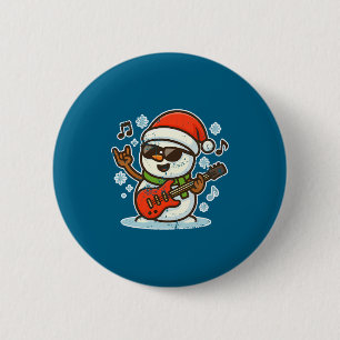 Rock Snowman With Guitar Premium Tri-blend Button
