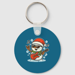 Rock Snowman With Guitar Premium Tri-blend Keychain