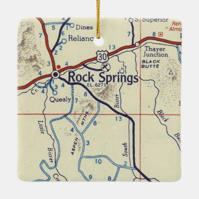 Rock Springs WY Vintage Map Ceramic Ornament (Back)