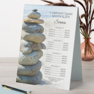 Rock Stack Cairn Spa Salon Services Menu Table Tent