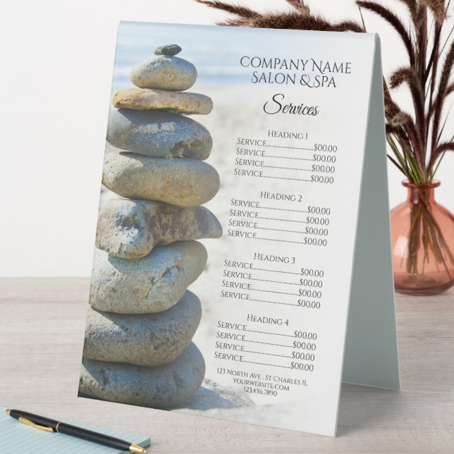Rock Stack Cairn Spa Salon Services Menu Table Tent (In SItu (Table))