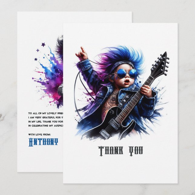 Rock Star Baby Birthday Thank You Card (Front/Back)