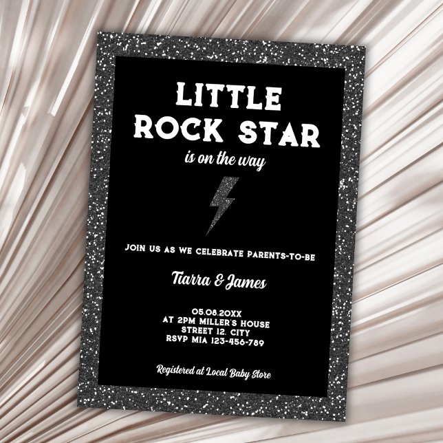 Rock Star Baby Shower Black Rock And Roll Invitation (little rock star rock and roll baby shower invitation)