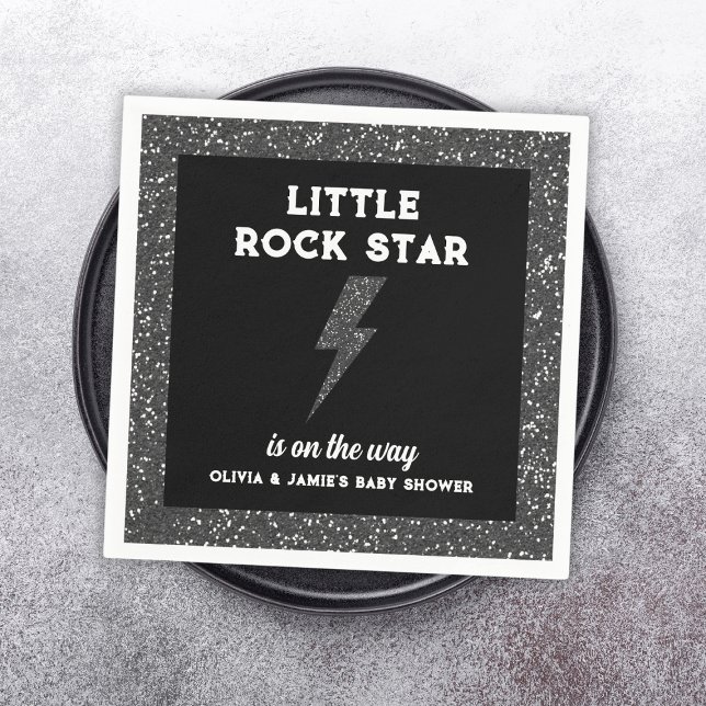 Rock Star Baby Shower Black Rock And Roll Napkins (little rock star baby shower napkins black glitter flash rock and roll)