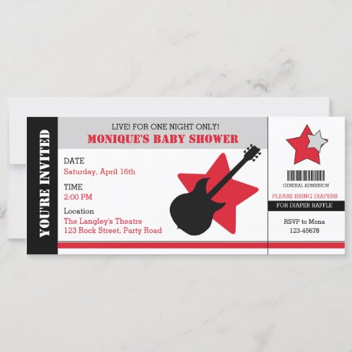 Rock Star Baby Shower Invitation Ticket Style
