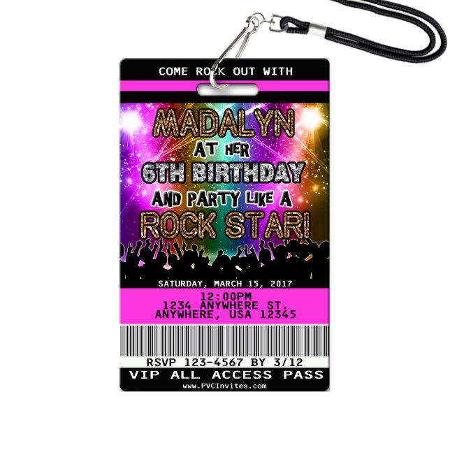Rock Star Back Stage VIP Birthday Invitation (Front)