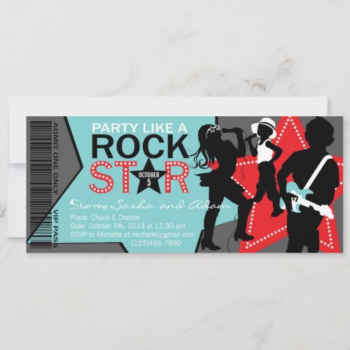 Rock Star Band Birthday Aqua Red Custom Announcements