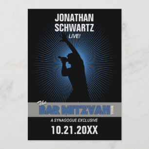 Rock Star Bar Mitzvah in Black Silver Blue Invitation