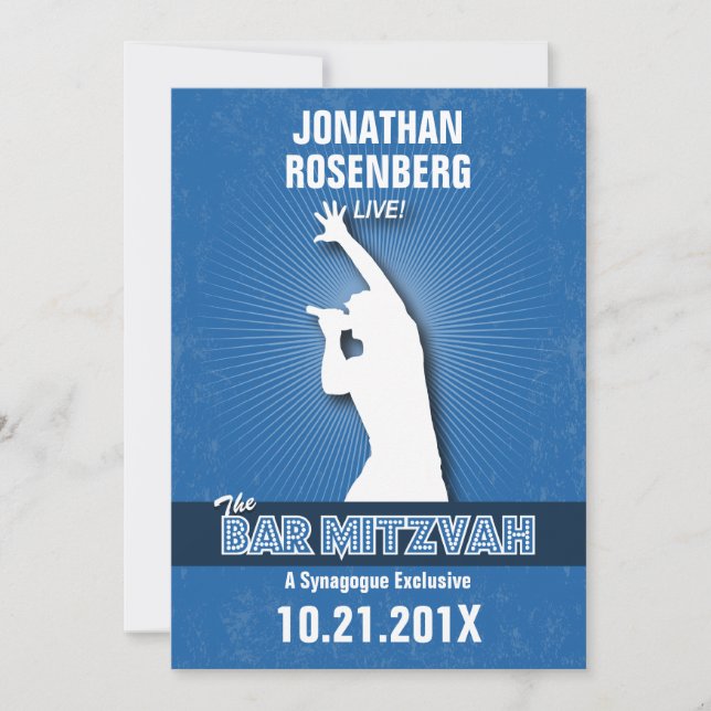 Rock Star Bar Mitzvah Invitation in Blue (Front)