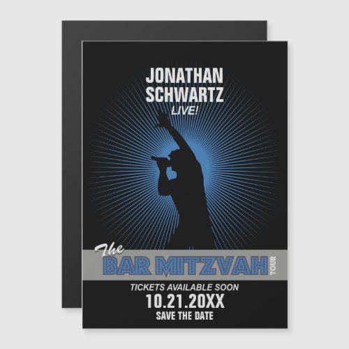 Rock Star Bar Mitzvah Save the Date Black Blue Magnetic Invitation