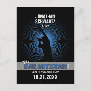 Rock Star Bar Mitzvah Save the Date Black Silver Announcement Postcard