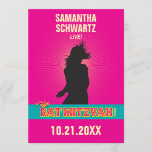 Rock Star Bat Mitzvah Invitation in Hot Pink