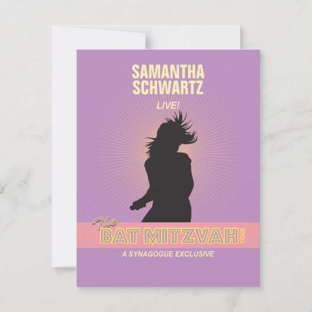 Rock Star Bat Mitzvah Reply Card-Purple Pink RSVP Card (Front)