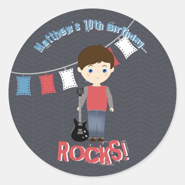 Rock Star Birthday Boy Classic Round Sticker (Front)